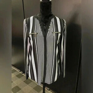 INC Vertical Stripe, V-neck,zipper detail, silky stretch